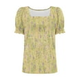 thumbnail image 5 of Nmnitkp Womens Summer Tops Square Neck Short Sleeve Flowy Hem Boho,Womens Short Sleeve Tops Fashion Pleat Tunic Blouses Yellow,S, 5 of 5