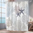thumbnail image 2 of Nautical Coastal Shower Curtain, Ocean Beach Seashell Starfish Themed Shower Curtain for Bathroom Decor, Marine Underwater Waterproof Fabric Shower Curtain Set with Hooks, 72x72, Taupe, 2 of 6