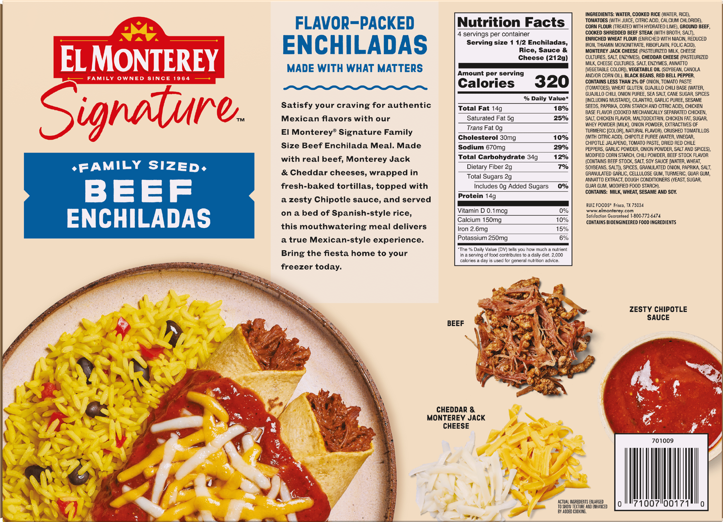 El Monterey Signature Family Size Beef Enchiladas 6 ct, 30 oz (Frozen)