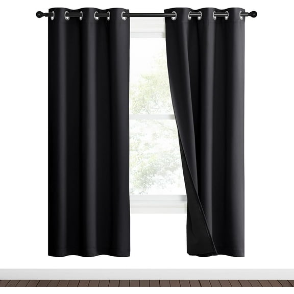 High-End Thermal Kitchen Curtains, Black, 37" Wide Per Panel, Set of 2 Panels, Full Blackout Curtains 70 Inches Long for Dining Room, Soundproof Window Treatment Drapes for Hall Room