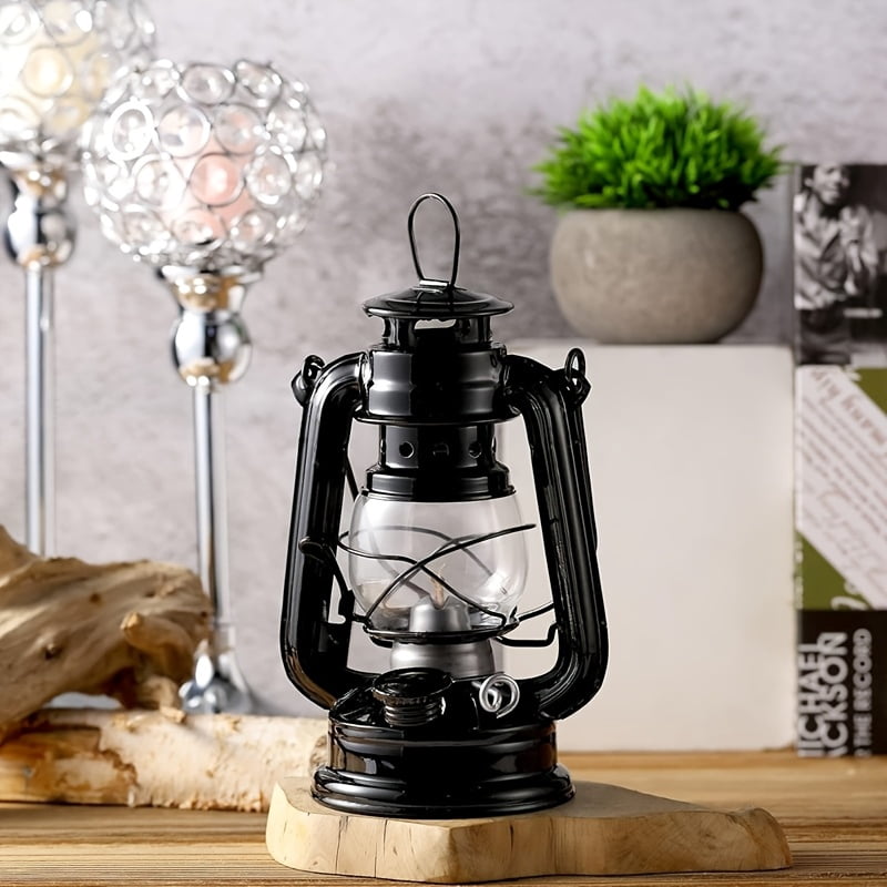 4 Pcs Black Hurricane Oil Lantern,3.7 x 7.5 Inch Portable Vintage Kerosene Lamp with Carry Handle Replacement Wick,Suitable for Emergency Camping Hiking Indoor Outdoor Party Decor
