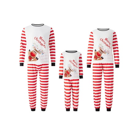 

Canis 2PCS Christmas Parent-Child Outfit Long Sleeve Letter Print Tops Plaid Print Pants Sleepwear