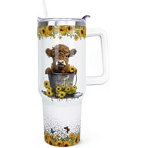 40 oz Tumbler With Handle and Straw, Highland Cow Tumbler With Leak Proof Lid, Reusable Stainless Steel Insulated Travel Coffee Mug, Gifts for Cow Lovers