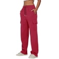 thumbnail image 6 of Women's Plus Size Cargo Pants, Drawstring Elastic Waist Loose Fit Workout Trousers, Multi-Pocket Utility Athletic Pants for Daily Casual Wear and Street Style Wine XXXXXL, 6 of 7
