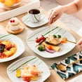 thumbnail image 4 of VEWEET, Series AVIVA, 60-Piece Porcelain Dinnerware Set, Ivory White Green Lines Dinner Set, Service for 12, 4 of 8