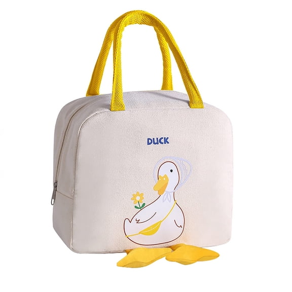 Cute Duck Insulated Lunch Bag, Thermal Tote Box with Front Pocket and Aluminum Foil Lining for Work Picnic Travel