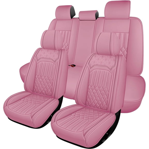 Seatendro Faux Leather Car Seat Covers Full Set for Kia, 5-Seats Water Resistant, Pink