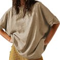 thumbnail image 3 of LANGWYQU Summer Oversize Women Short Sleeved Loose Casual Shirt Tops, 3 of 5