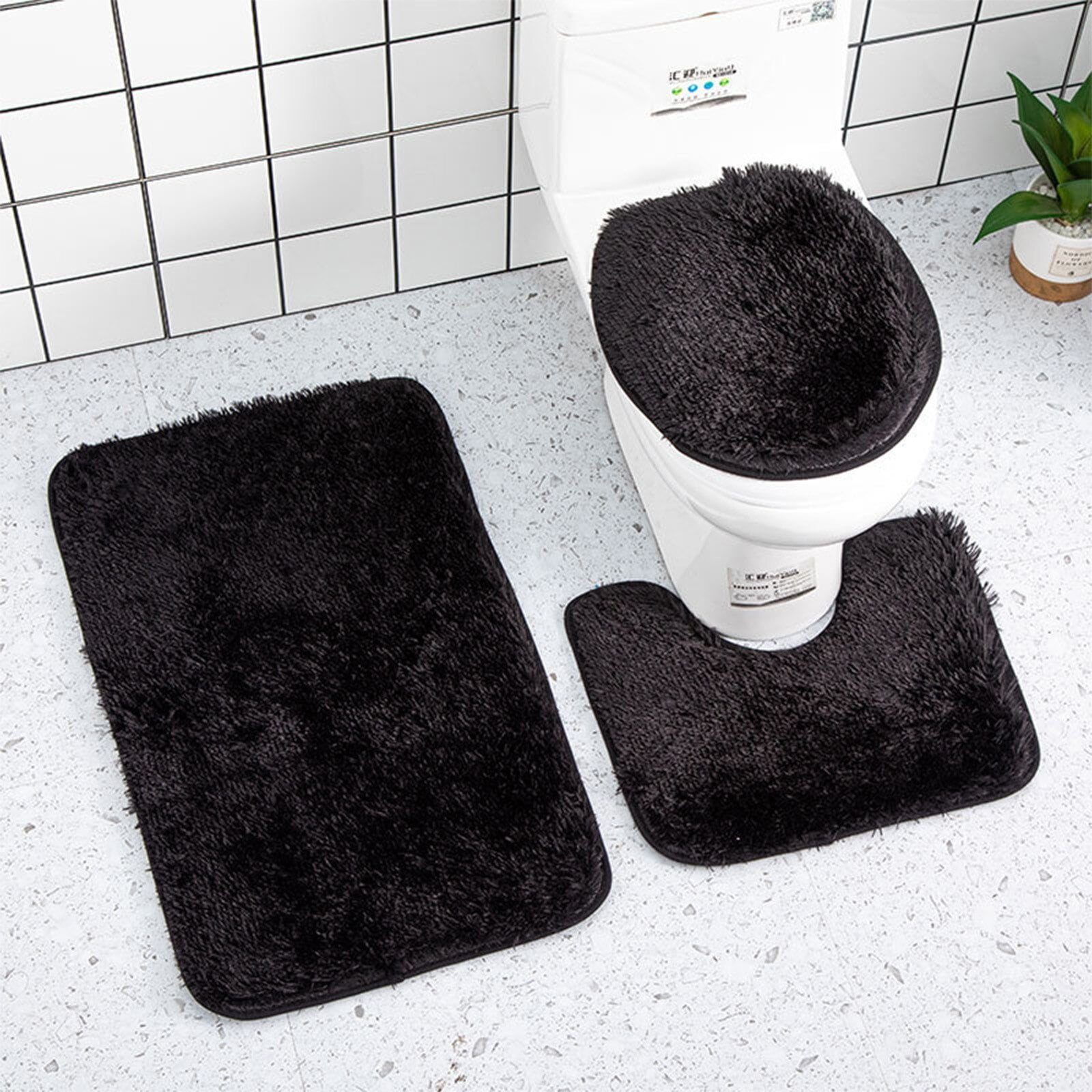 TREETONE Chenille Bath Mat 3 Piece Bathroom Rugs Set , 20x20 Inches U-Shape Contoured Toilet Mat & 20x32 Inches Rug & 1 Lid Cover ,Soft Water