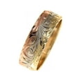 thumbnail image 3 of 14k yellow white rose tricolor gold hand engraved Hawaiian plumeria scroll 6mm ring size 11, 3 of 5
