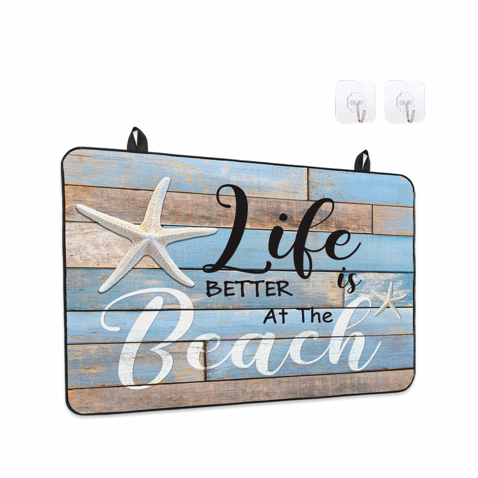 Blue Beach Stove Top Cover for Electric Stove, Heat-proof & Non Slip Glass Top Stove Cover Protector, Coastal Starfish Graffiti Retro Wooden Plank Kitchen Flat Cooktop Rubber Mat 24x21 Inches