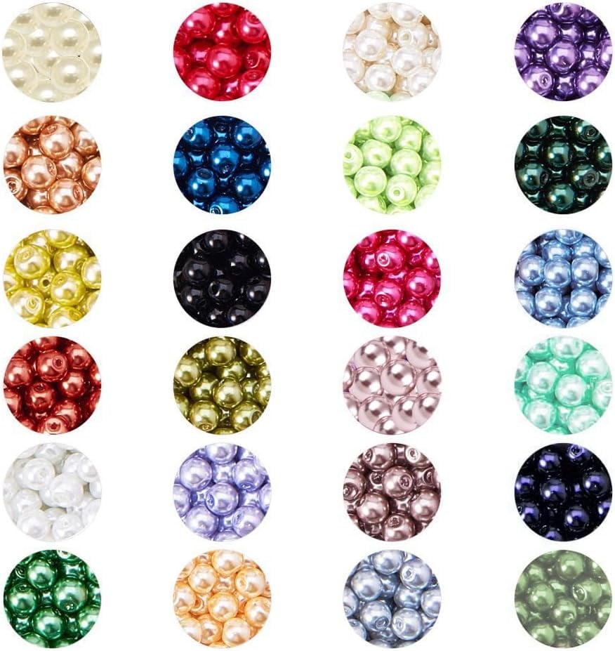 360pcs 10mm Glass Pearl Beads 24 Color Craft Pearl Bead Satin Luster Imitation Pearls Bead Dyed Round Loose Spacer Beads for Jewelry Necklace Craft Making Vase FillersMixed Color