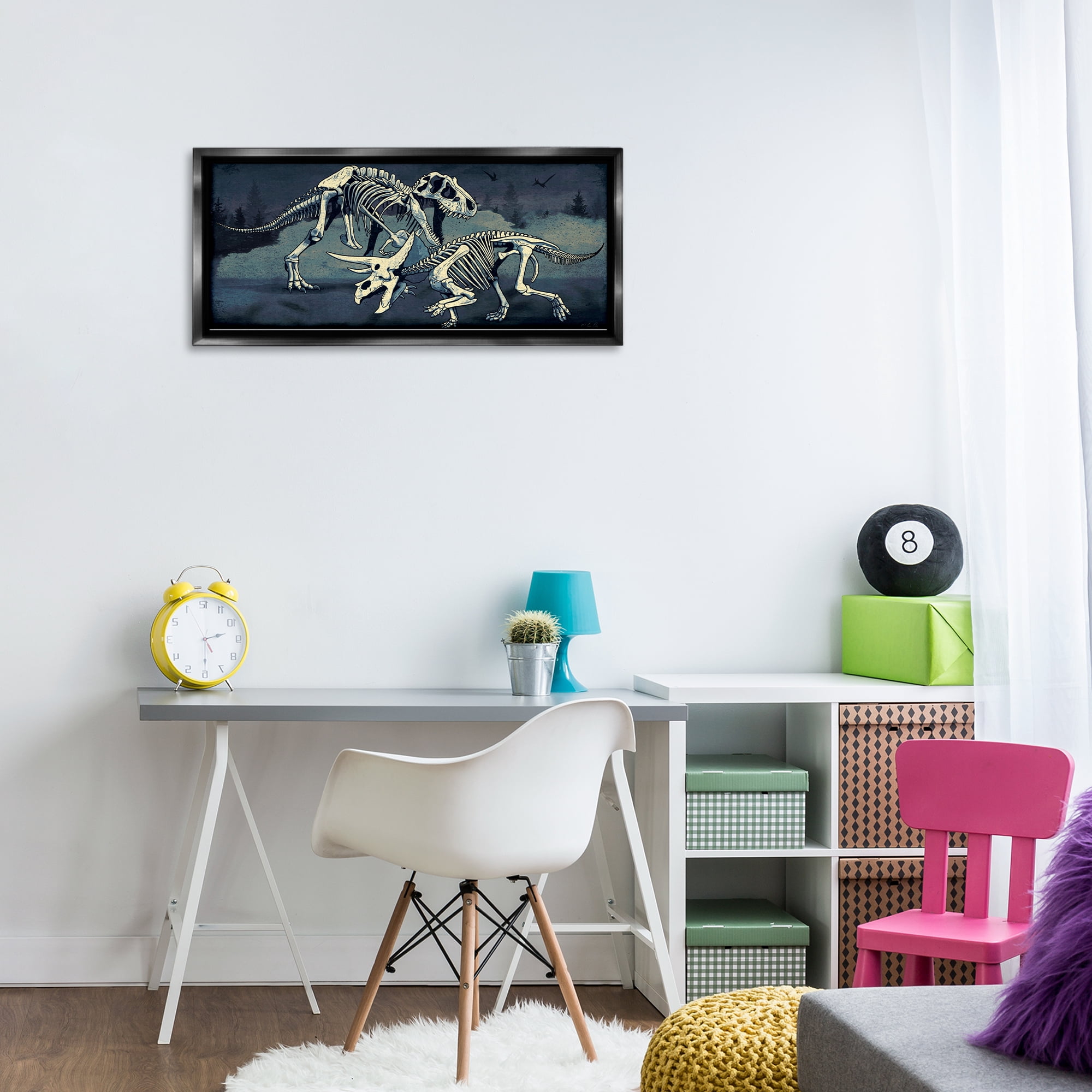 Stupell Industries Dinosaur Skeletons Duo Animals Painting Black Floater Framed Canvas Art Print Wall Art, 31 x 14