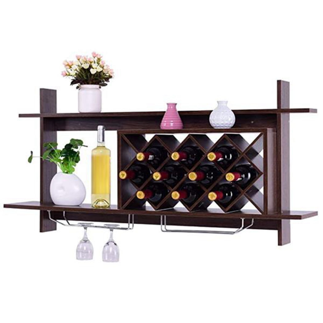 Wall Mounted Wine Rack Organizer W/Metal Glass Holder ...