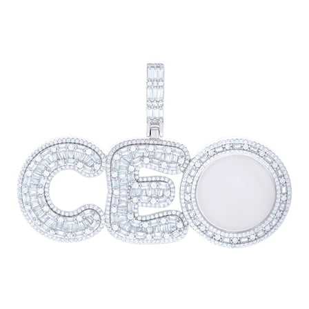 925 Sterling Silver Mens Baguette Round Cubic-Zirconia CEO Talking Fashion Charm Pendant