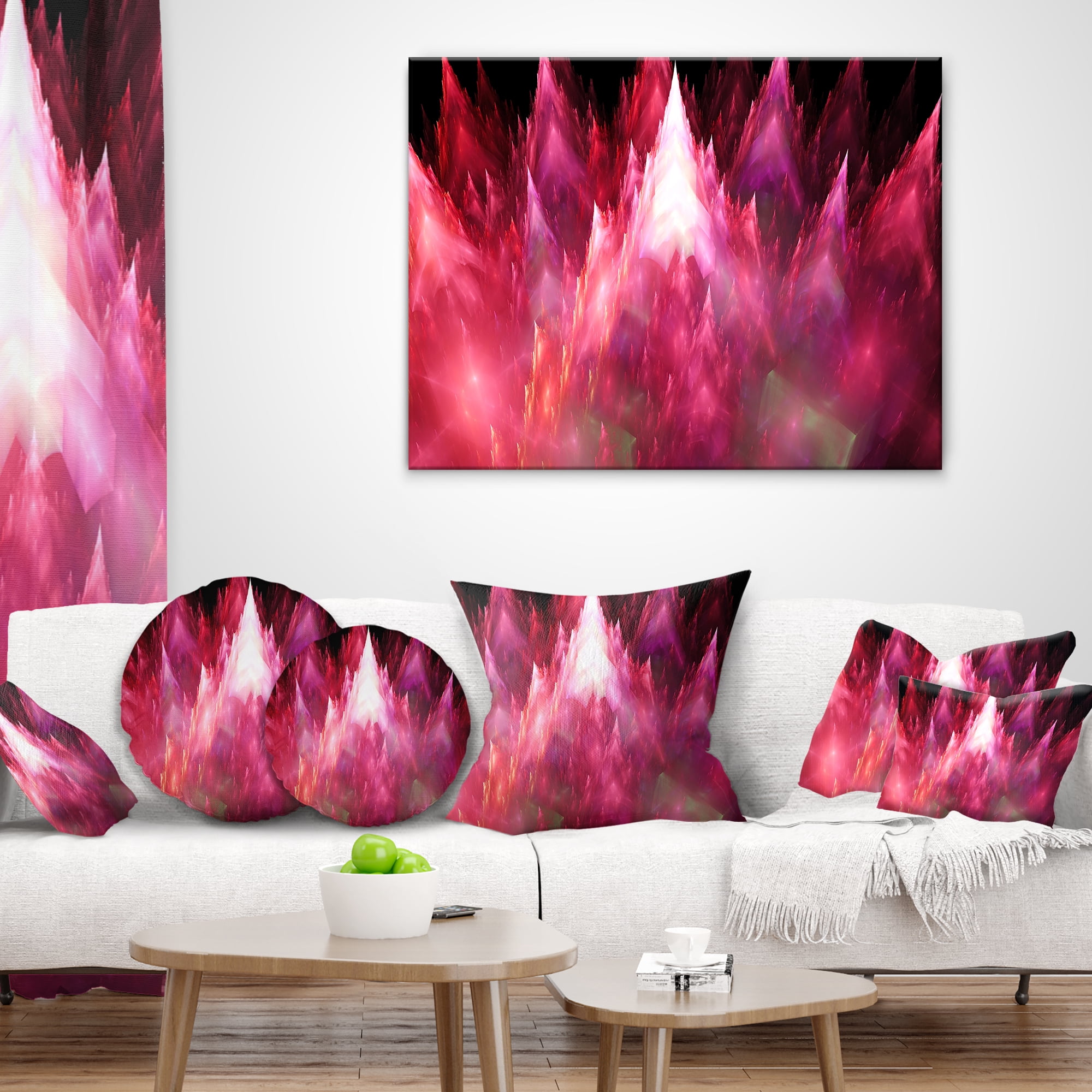 Designart Red Fractal Crystals Design - Abstract Throw Pillow - 12x20