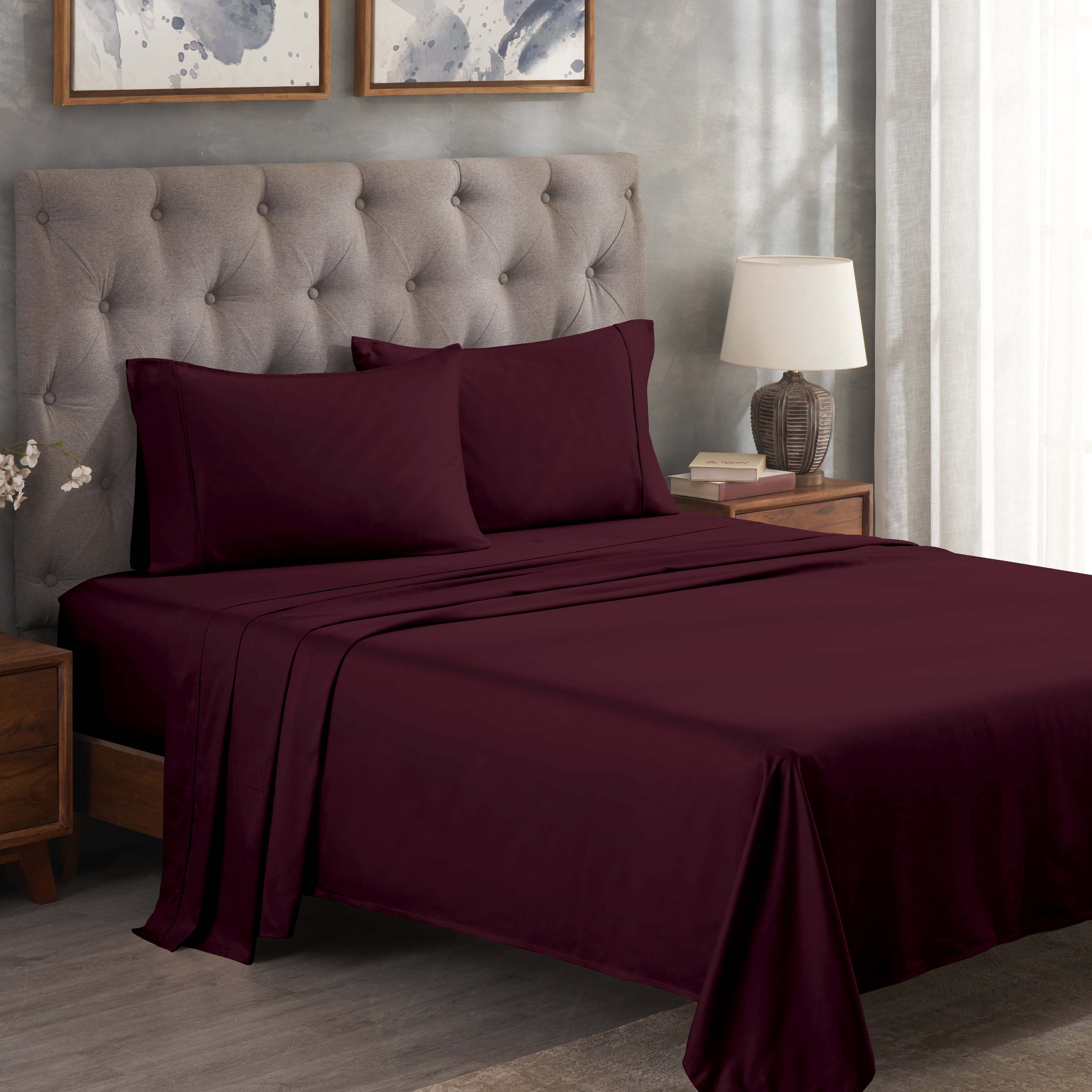 Superior Egyptian Cotton 300 Thread Count Deep Pocket Sheet Set, California King, Plum