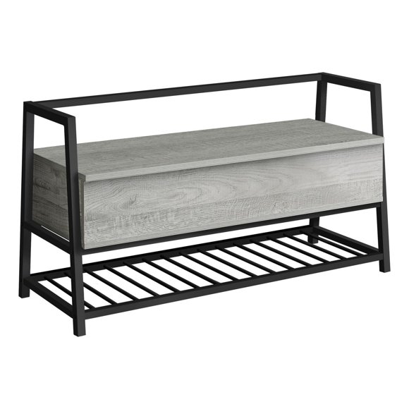 Monarch Specialties Bench, Entryway, Hallway, Storage, 42" Rectangular, Metal, Laminate, Grey, Black, Contemporary, Modern