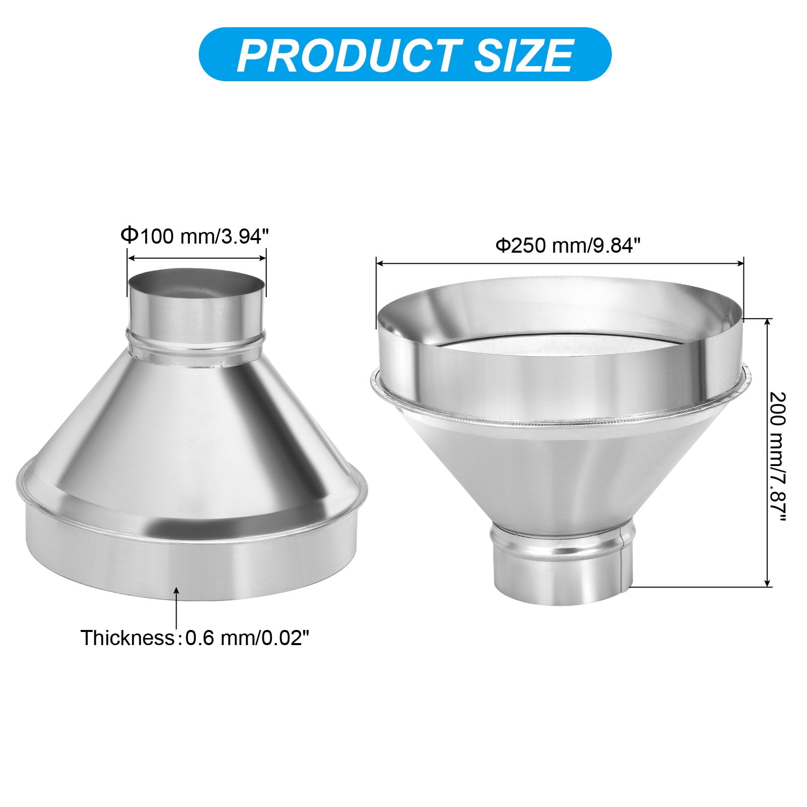 Uxcell 4" to 10" Galvanized Steel Round Duct Reducer Adapter Connector, Silver Tone