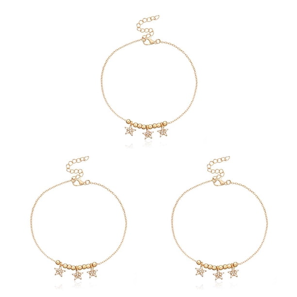 sweethay Tobilleras con cuentas ajustables en forma de estrella de oro y plata, joyería para pies, accesorios de moda de estilo Simple, Type1 NO1