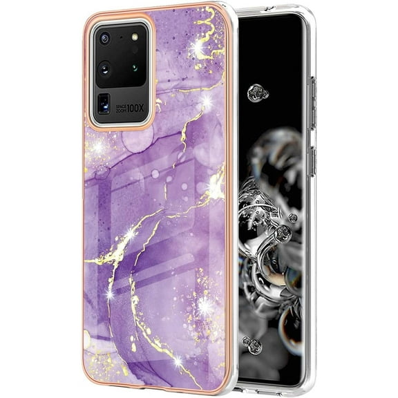 Compatible with Samsung Galaxy S20 Ultra Case Galaxy S20 Ultra Case Ultra Slim Marble Luxury Glossy Rubber Durable Shockproof Protective Phone Case for Galaxy S20 Ultra Marble Purple YBT