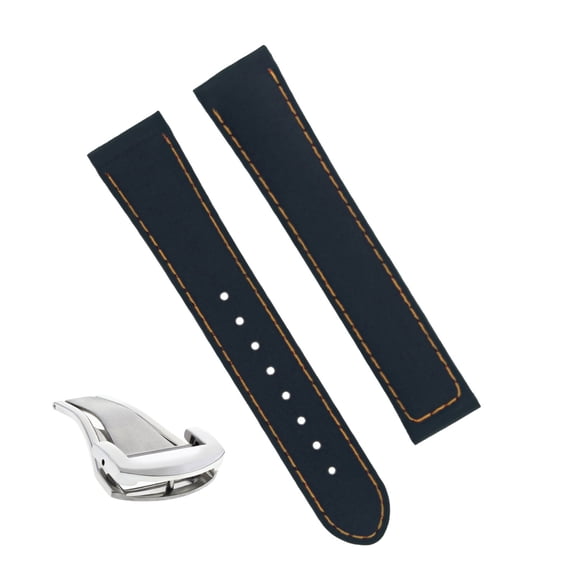 20MM RUBBER STRAP BAND FOR OMEGA SEAMASTER AQUA TERRA CLASP BLACK ORANGE STITCH