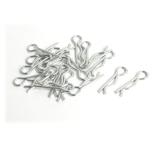 Clip de resorte R de 1.6 mm x 28 mm, pasador de seguridad, tono plateado, 20 piezas