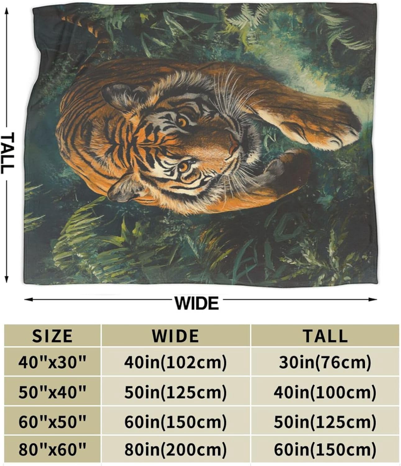 Tiger Blanket Soft Warm Tiger Fleece Plush Throw Blanket Tiger Gifts for Tiger Lover Cozy Flannel Bedding Stuff Wildlife Animal Decor Blanket for Girls Boys Kids Adults Women Bed Travel 60"x80"
