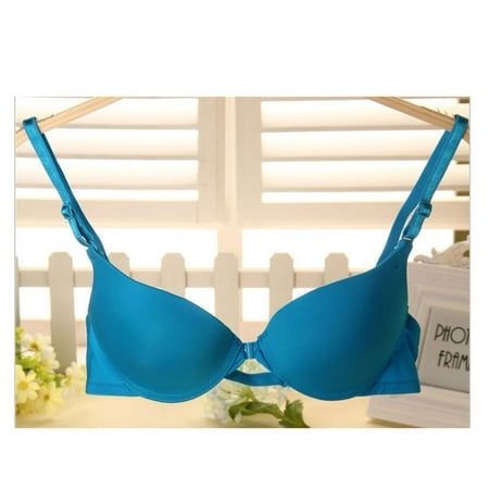 

Fashion Bra Spring and Summer Seamless Front Button Bra Push up Underwear Buckle Female Small Chest Bra(Light Blue 70B)