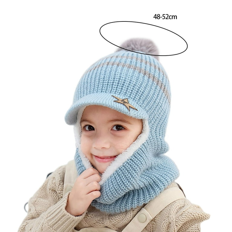 Chicmine Kids Winter Hat Small Ball Decor Star Print Wide Brim Ear Protection Baby Hat Autumn Winter Thickened Plush Lining Scarf Cap for Baby at