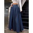 thumbnail image 3 of Womens Low Waist Extra Long Pleated Denim Skirt Blue, 3 of 9