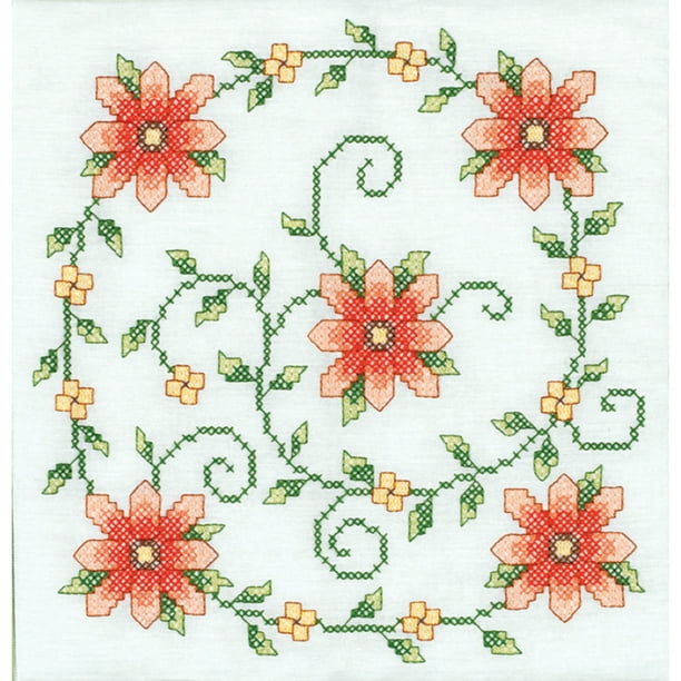 Janlynn Stamped Cross Stitch Quilt Blocks 18"X18" 6/Pkg-Swirl Of Flowers - Walmart.com - Walmart.com