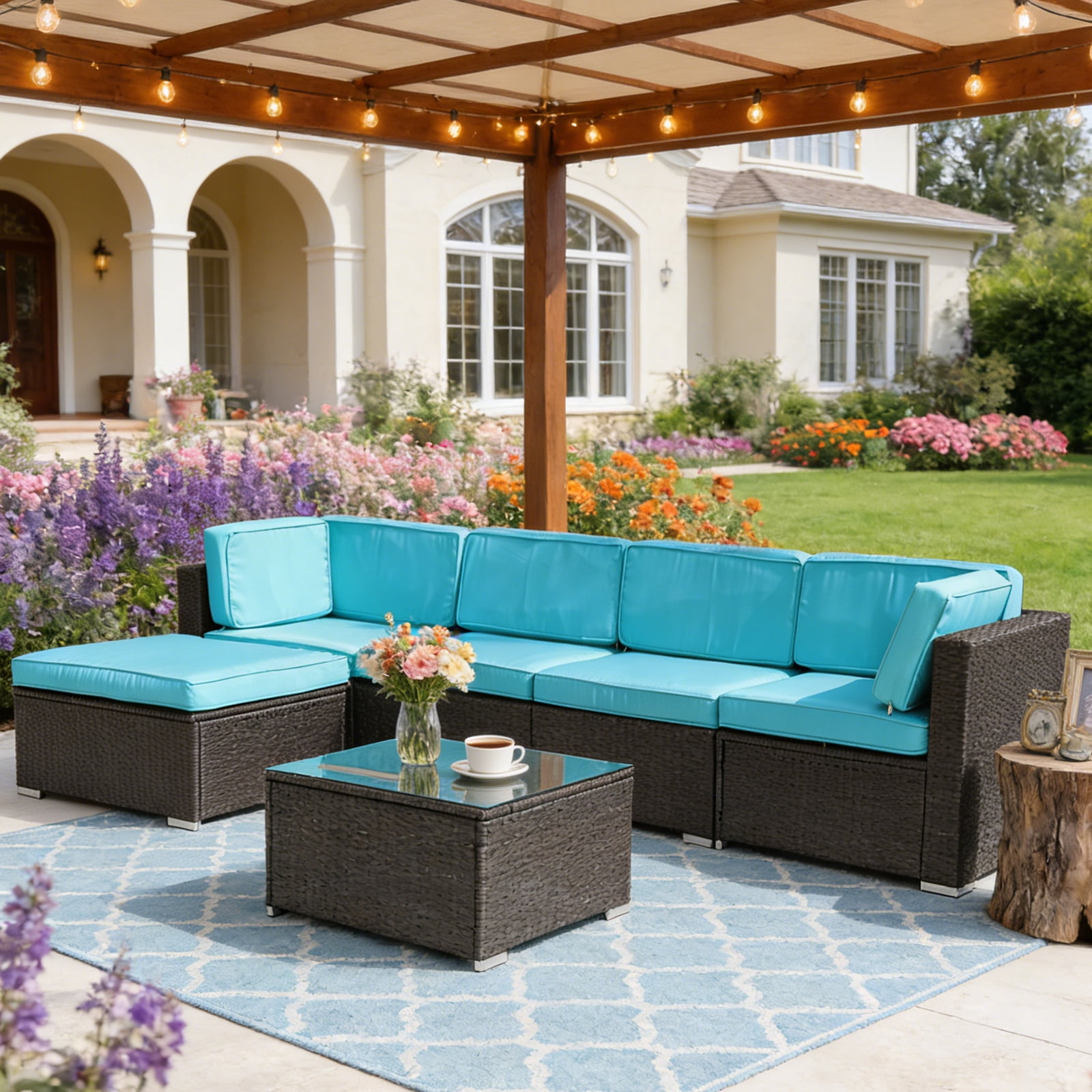 FKS LIFE 11 Pack Outdoor Patio Cushion Covers, Water Resistant Fade Resistant Washable Furniture Slipcovers for Sofa and Chairs,Cyan