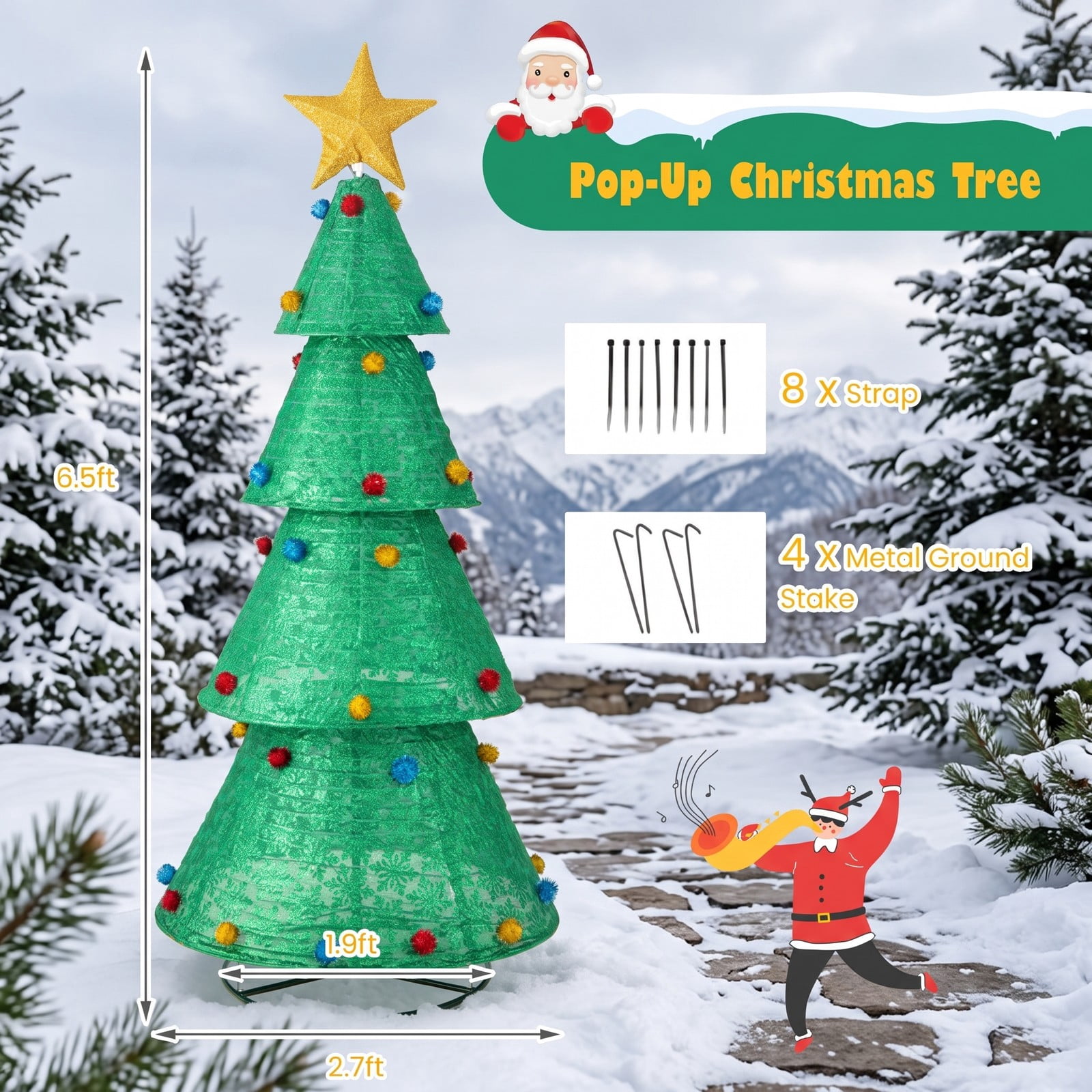 RUIE Pop-Up Christmas Tree 6.5 ft with 200 Warm White LED Lights, Collapsible Pre-Lit Artificial Xmas Tree for Indoor Outdoor Holiday Decoration, White