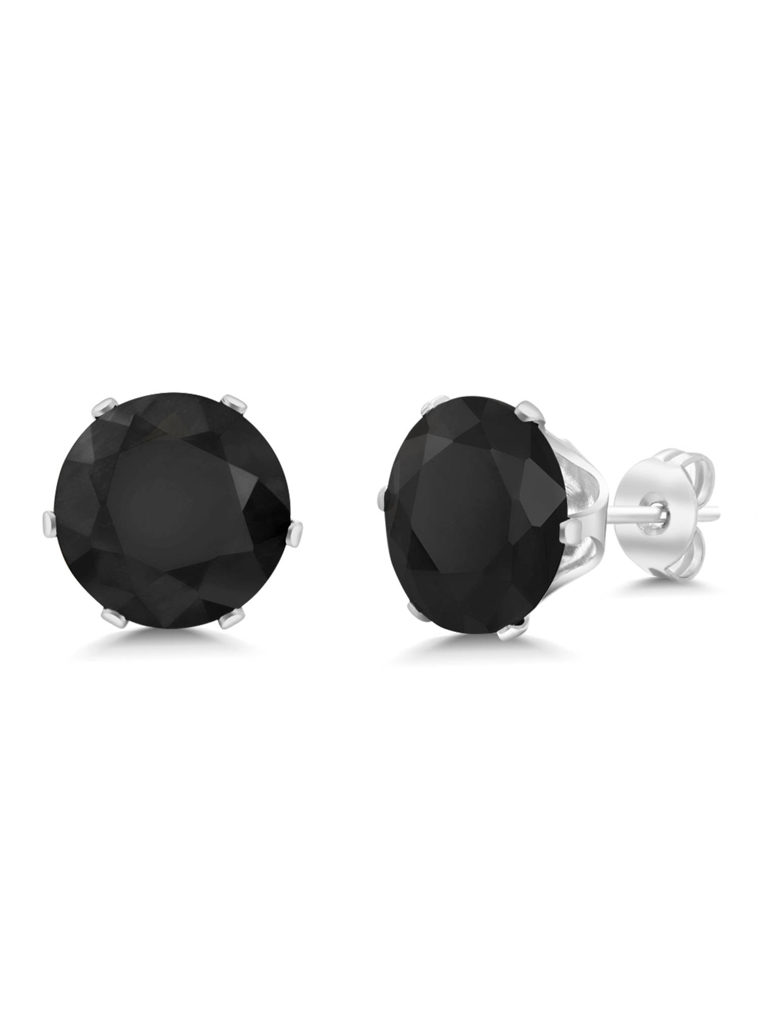 Gem Stone King 5.50 Ct Big 10MM Black Round Onyx Gemstone Birthstone Stud Earring