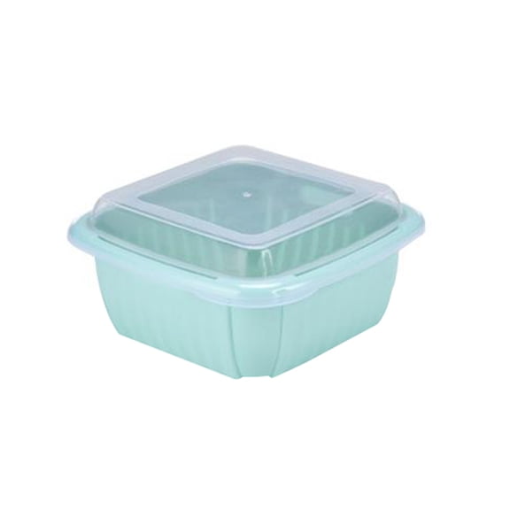 Ckraxd Double Layer Drainage Basket with Lid, Plastic Kitchen Storage, Vegetable and Fruit Washing Basket for Refrigerator Organization