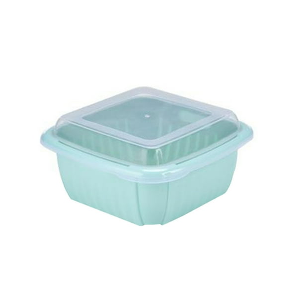 Cesta de Drenaje Doble, Cesta para Vegetales y Frutas, Refrigerador, Plástico, Cesta de Lavado de Vegetales, con Tapadera, Resistente, Impermeable, para Cocina, Amplia Capacidad, Estilo