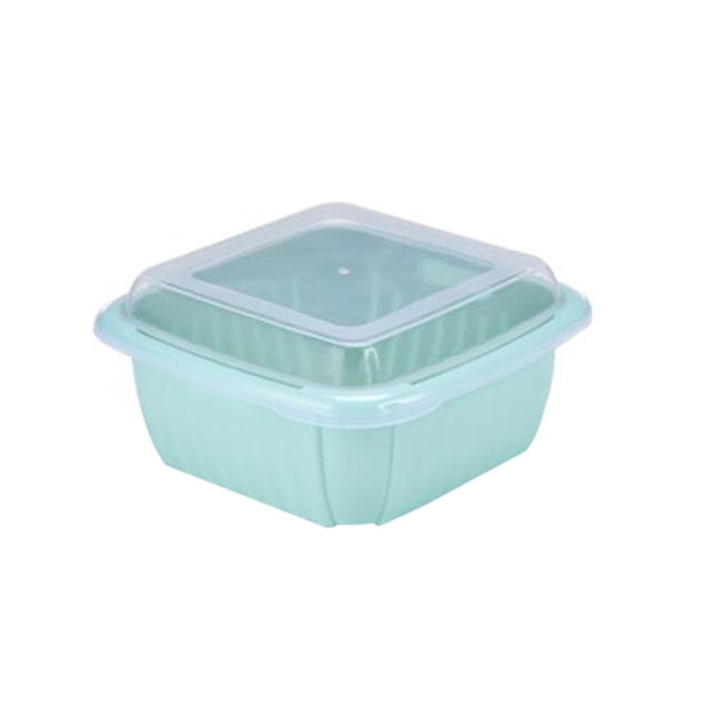 Fiudx Cesta de Drenaje de Doble Capa, Diseño de Tapa Transparente, Almacenamiento Multiusos, Enjuague de Frutas y Verduras, Organización de La Cocina, Conservación En El Refrigerador, Material de Gra