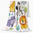 thumbnail image 2 of Cartoon Safari Animals Tropical Foliage Whimsical Kids Nursery, Playful Botanical Garden Scene, Warm Flannel Blanket for Cabin and Lodge, Wildlife Lovers Housewarming Gift, Celestial Home Decor, 2 of 9