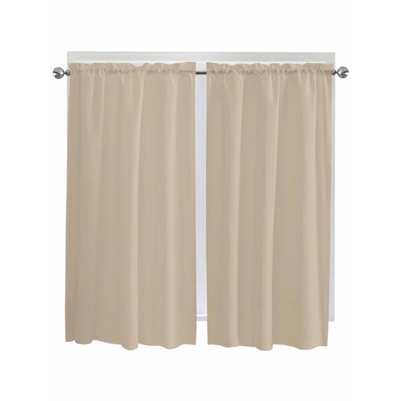 Bedroom Curtains 63 Inches length, Pure Light Khaki Window Treatment Curtain Drapes, Simple Solid Color Rod Pocket Curtain Panels for Living Room Kitchen, 42"x63", 2 Panels