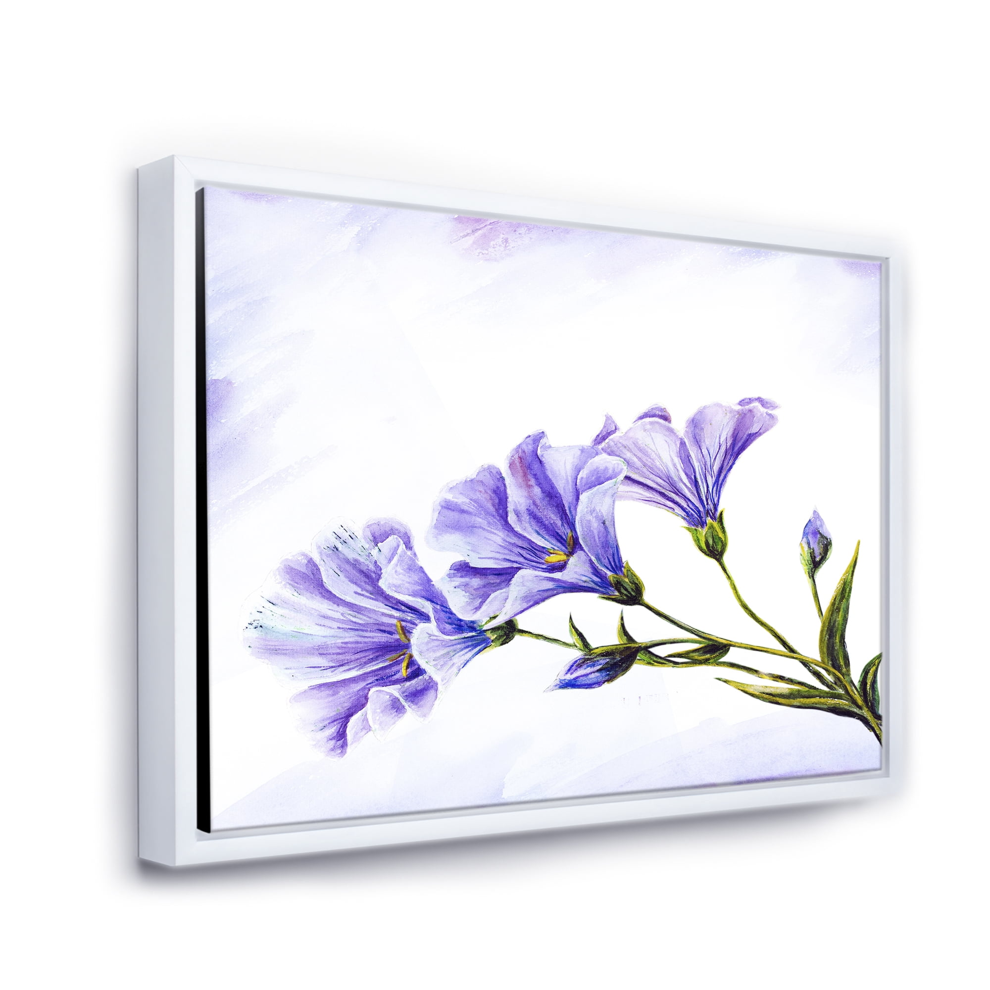 Blue Wildflowers With Leaves II 32 in x 24 in Framed Painting Canvas Art Print, by Designart