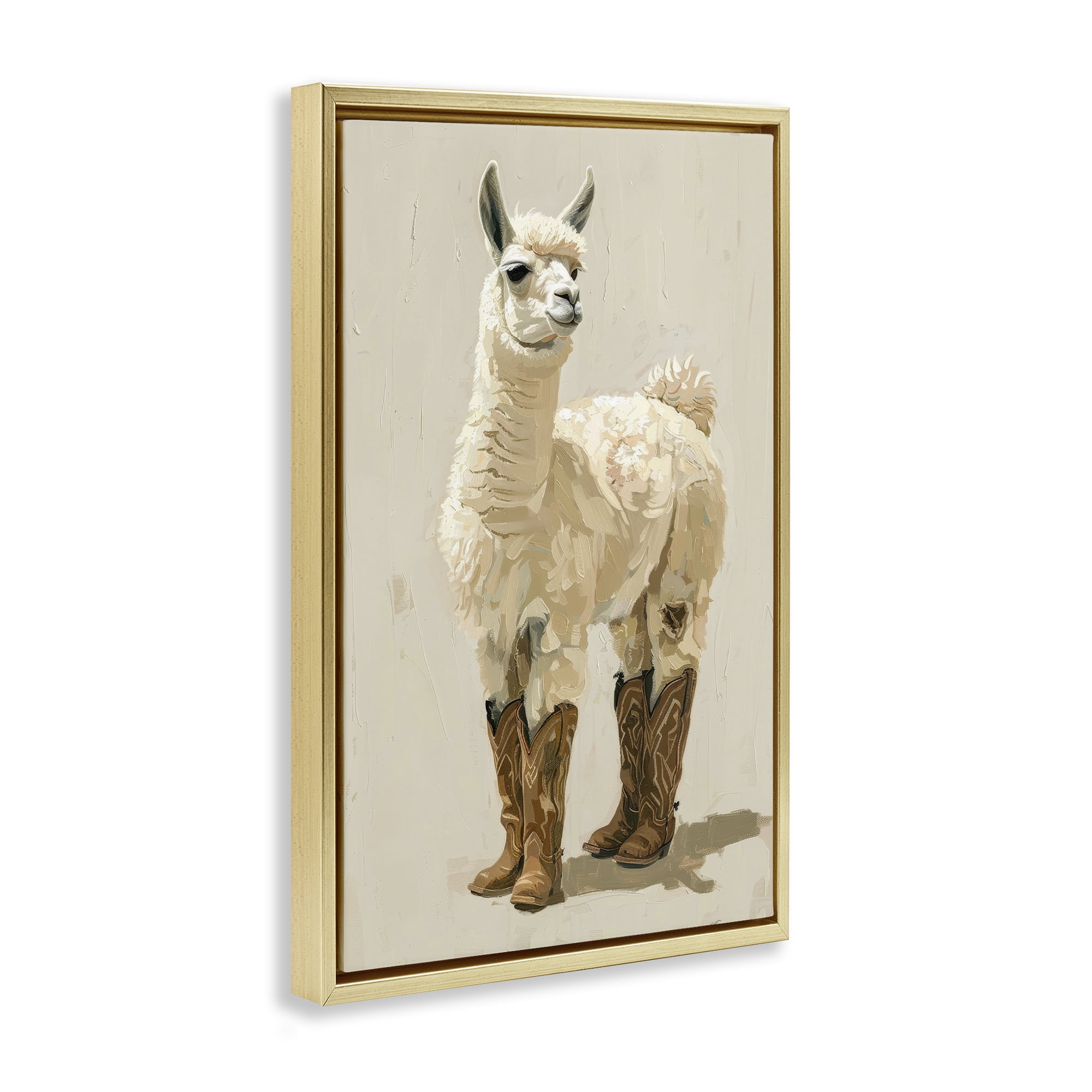 Stupell Industries Lamb & Cowboy Boots Animals & Insects Painting Gold Floater Framed Canvas Art Print Wall Art, 21 x 31