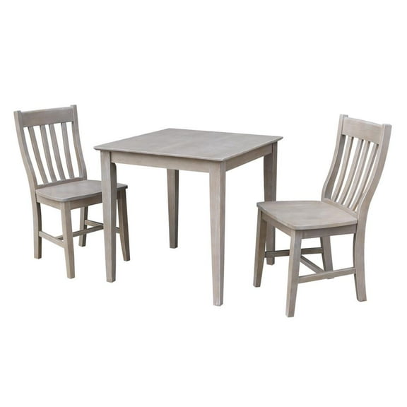 30" x 30" Wood Dining Table and 2 Café Chairs in Washed Gray Taupe - Set of 3