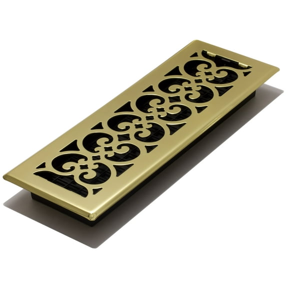 Decor Grates 4" x 14" Decor Design Steel Plated Bright Brass Floor Register