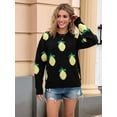 thumbnail image 4 of Women'S 2025 Autumn and Winter Knitted Loose Personality Lemon Sweater Round Neck Casual Long Sleeve Tops Black XL, 4 of 7