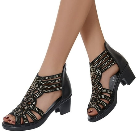 

Cathalem Fashion Womens High Heels Breathable Lace Up Rhinestone Shoes Casual Sandals Comfort Wedge Sandals for Women Gold 8