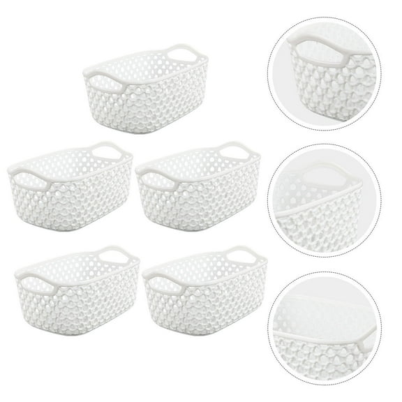 Clispeed 5Pcs White Plastic Storage Basket Convenient Holder for Kitchen and Desktop