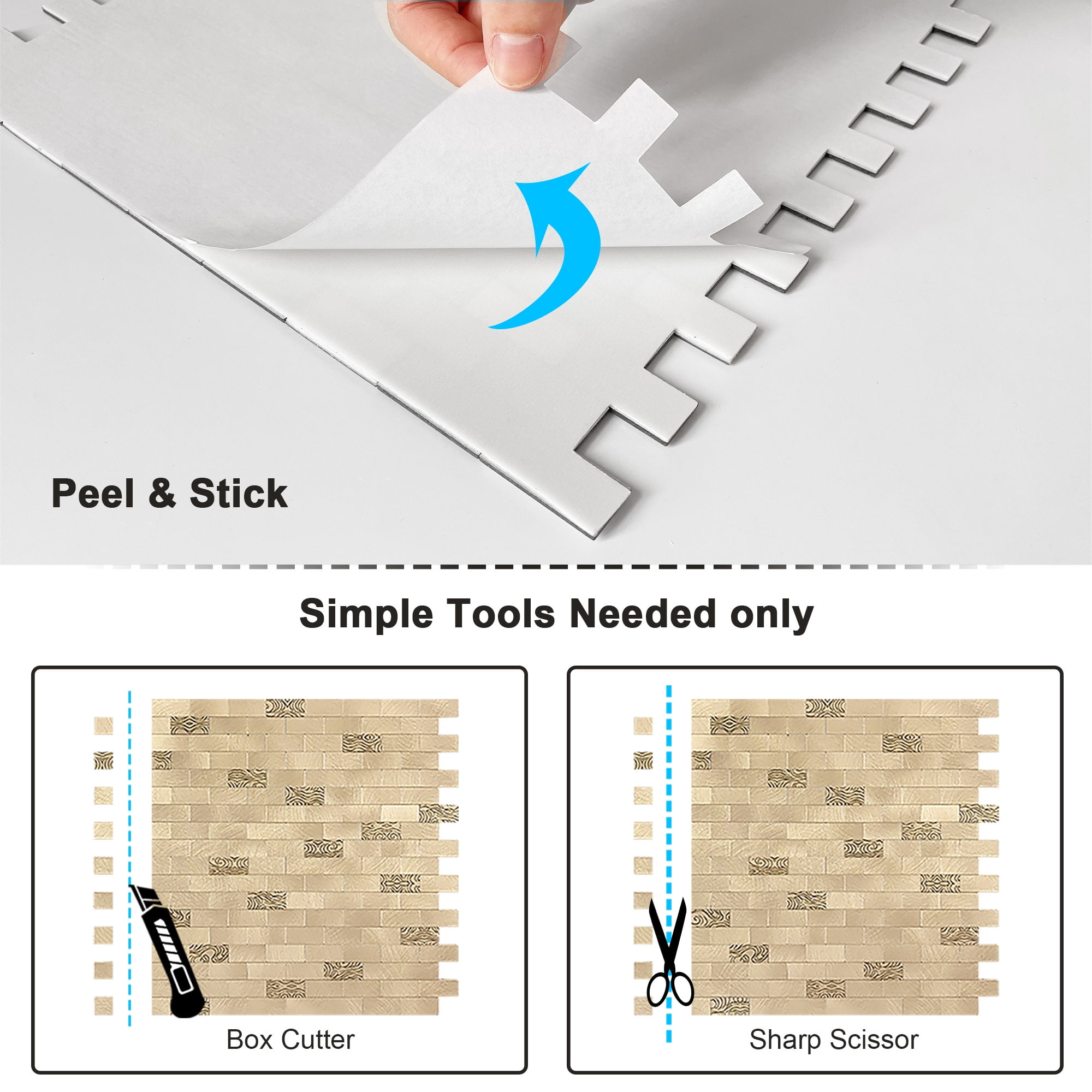 BeNice Peel and Stick Backsplash Kitchen Backsplash Tile Stickers Metal Champagne Gold