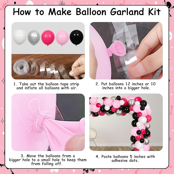 Bad Two the Bone Party Decorations Girl Pink Bad Two the Bone Backdrop Rock Themed 2nd Birthday Balloon Garland Music Themed Birthday Rock N Roll Theme Decors for 2nd Birthday Party