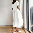 thumbnail image 4 of Zpanxa Summer Dresses for Women Summer Fashion Solid Color Round Neck Short Sleeve Cotton Linen Dress White M, 4 of 8